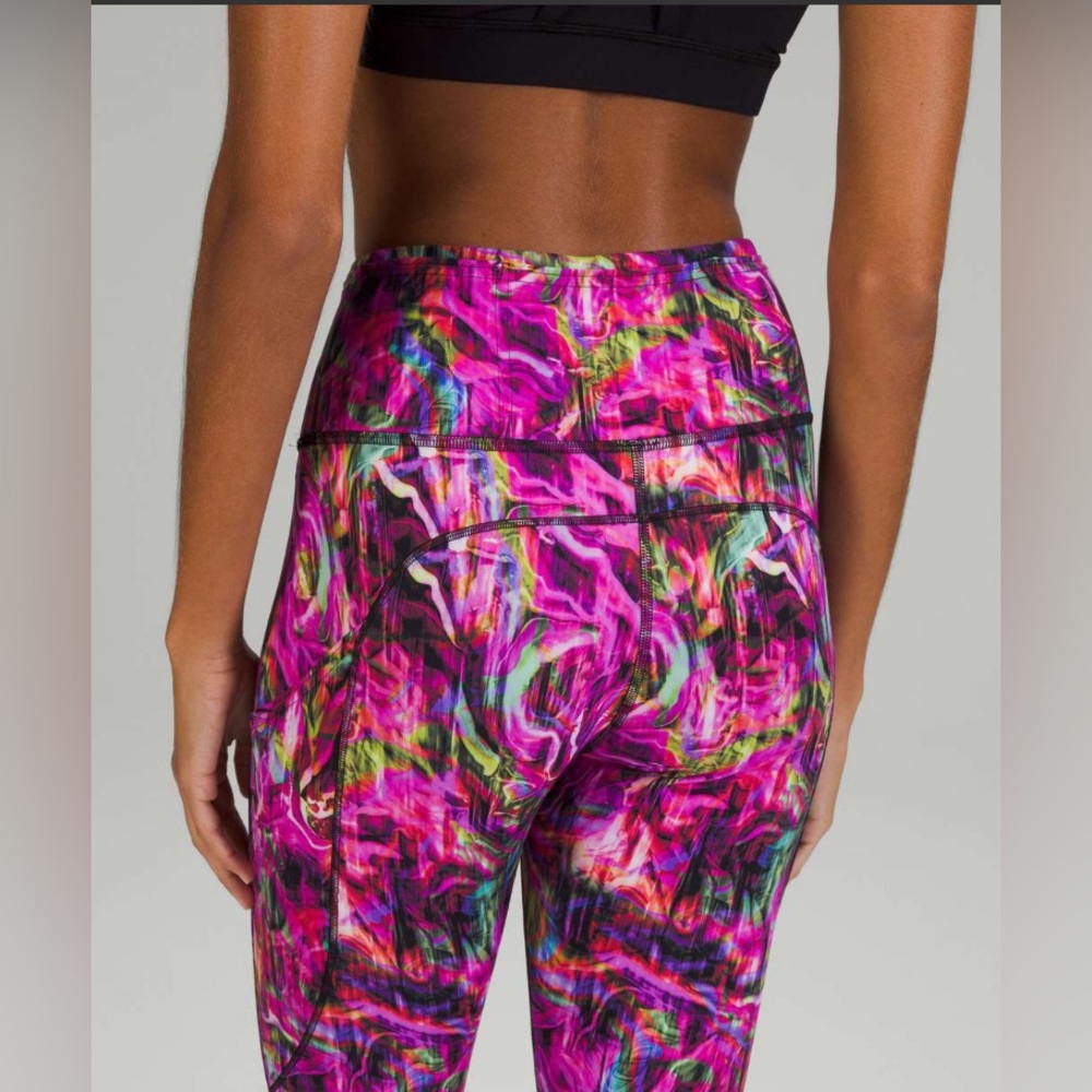 Like New Lululemon Fast and Free High-Rise Crop 25” Hyper Flow Pink Multi 20 - Picture 3 of 6